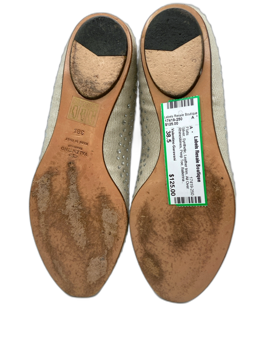 Valentino Garavani Shoe Size 38.5 Silver Synthetic Leather trim Peep Toe Flats Silver / 38.5