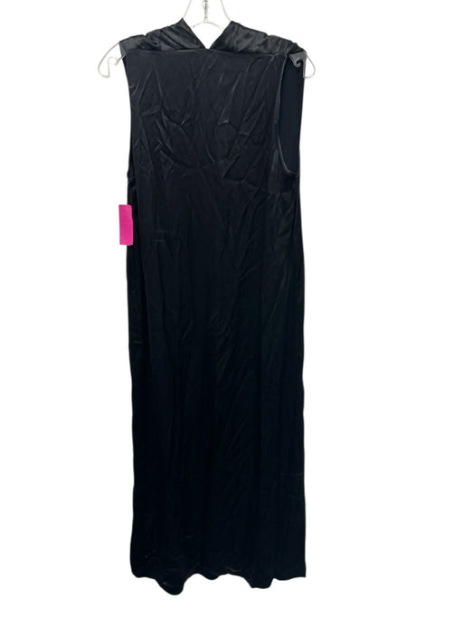 Pomandere Size 38 Black Viscose Satin Sleeveless V Neck Midi Dress Black / 38