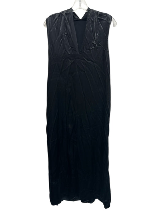 Pomandere Size 38 Black Viscose Satin Sleeveless V Neck Midi Dress Black / 38