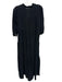 Honorine Size XS Black Cotton 1/2 Sleeve Gauze Split V neck Midi Dress Black / XS