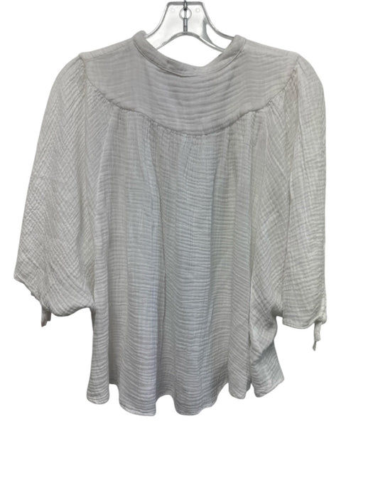 Felicite Size 2 White Cotton Gauze Short Puff Sleeve Buttons Top White / 2