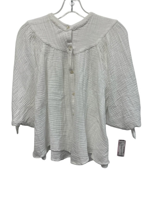 Felicite Size 2 White Cotton Gauze Short Puff Sleeve Buttons Top White / 2