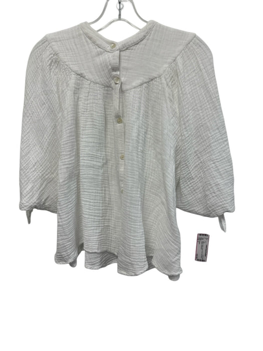 Felicite Size 2 White Cotton Gauze Short Puff Sleeve Buttons Top White / 2