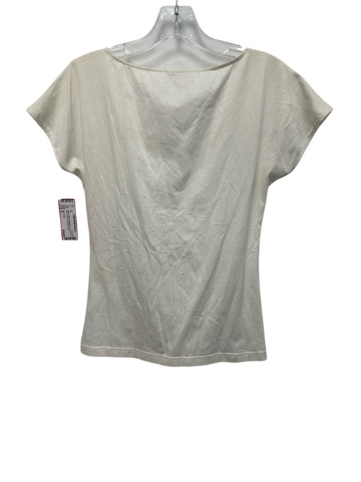 Akris Punto Size 8 White Cotton & Elastane Short Sleeve V Neck Ruched Detail Top White / 8