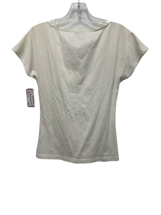 Akris Punto Size 8 White Cotton & Elastane Short Sleeve V Neck Ruched Detail Top White / 8