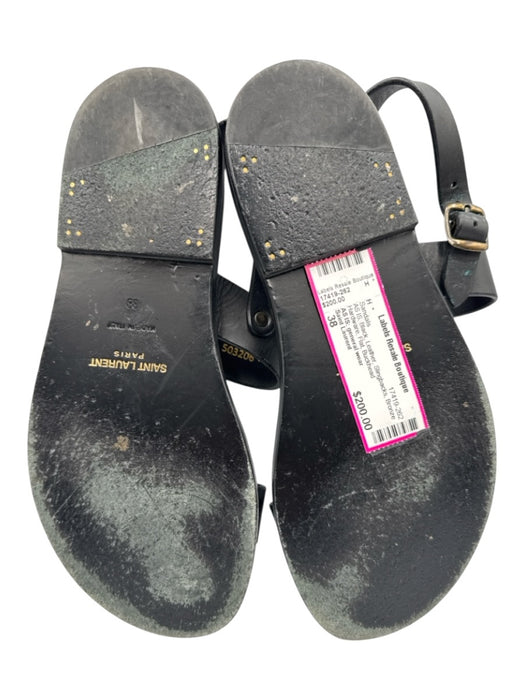 Saint Laurent Shoe Size 38 Black Leather Slingbacks Bronze Hardware Flat Sandals Black / 38