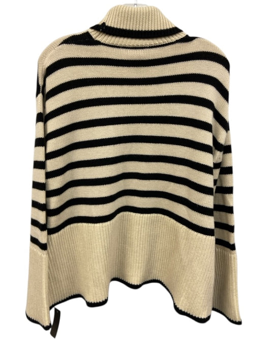 Toteme Size XS Cream & Black Wool & Cotton Turtleneck Stripe Side Slit Sweater Cream & Black / XS