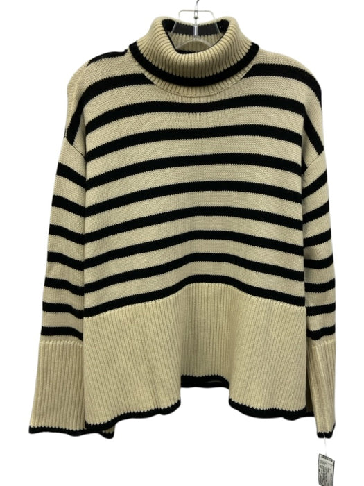 Toteme Size XS Cream & Black Wool & Cotton Turtleneck Stripe Side Slit Sweater Cream & Black / XS