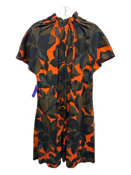 Ann Mashburn Size XS Brown, Orange & Black Cotton Short Sleeve Dress Brown, Orange & Black / XS