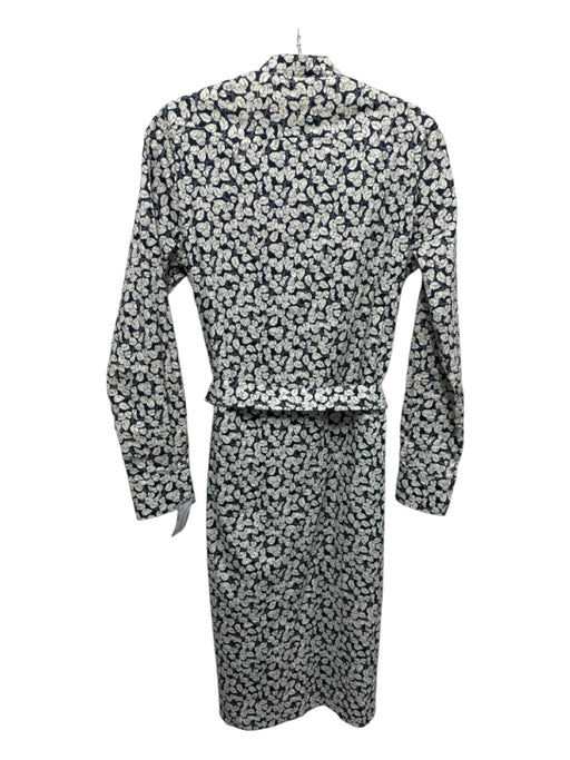 Ann Mashburn Size Small Navy & white Cotton Long Sleeve Leaves Button Up Dress Navy & white / Small