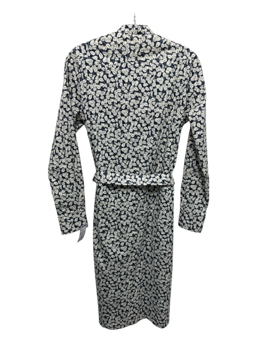 Ann Mashburn Size Small Navy & white Cotton Long Sleeve Leaves Button Up Dress Navy & white / Small