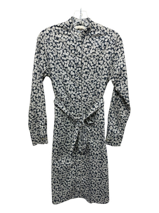 Ann Mashburn Size Small Navy & white Cotton Long Sleeve Leaves Button Up Dress Navy & white / Small