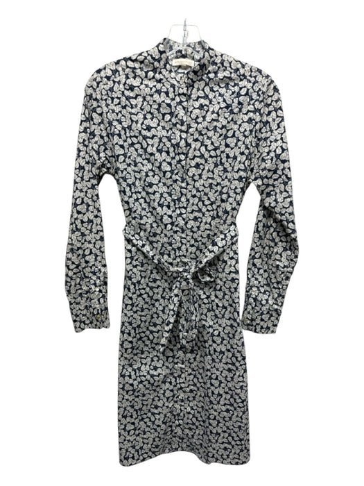 Ann Mashburn Size Small Navy & white Cotton Long Sleeve Leaves Button Up Dress Navy & white / Small