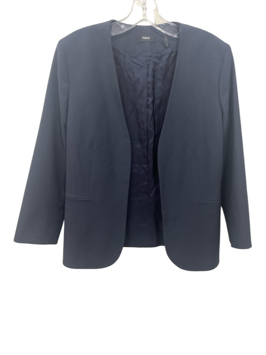 Theory Size 6 Navy Blue Wool Blend Open Front Welt Pockets Blazer Jacket Navy Blue / 6