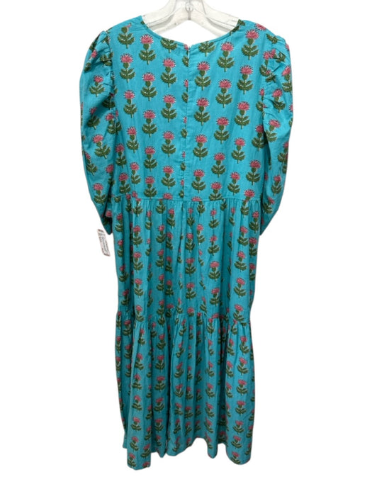 Pink Chicken Size Medium Blue, Pink, Green Cotton Long puff sleeve Floral Dress Blue, Pink, Green / Medium