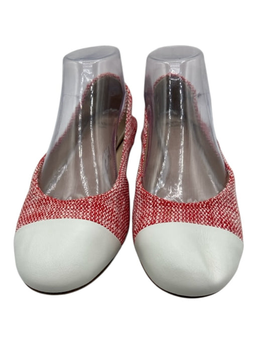 Lanvin Shoe Size 39 Red & White Leather & Canvas Toe cap Tweed Round Toe Flats Red & White / 39