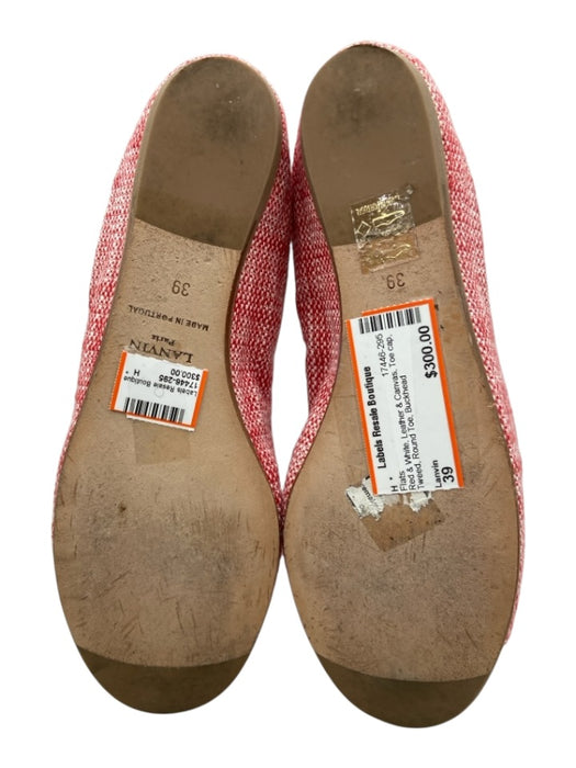 Lanvin Shoe Size 39 Red & White Leather & Canvas Toe cap Tweed Round Toe Flats Red & White / 39