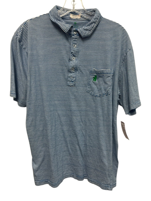 Johnnie O Size L Blue & White Cotton Striped Polo Men's Short Sleeve Blue & White / L