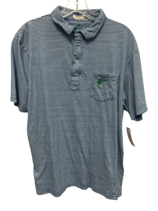 Johnnie O Size L Blue & White Cotton Striped Polo Men's Short Sleeve Blue & White / L
