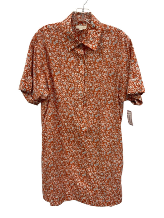 Ann Mashburn Size Medium Orange, Blue, White Cotton Short Sleeve Floral Dress Orange, Blue, White / Medium