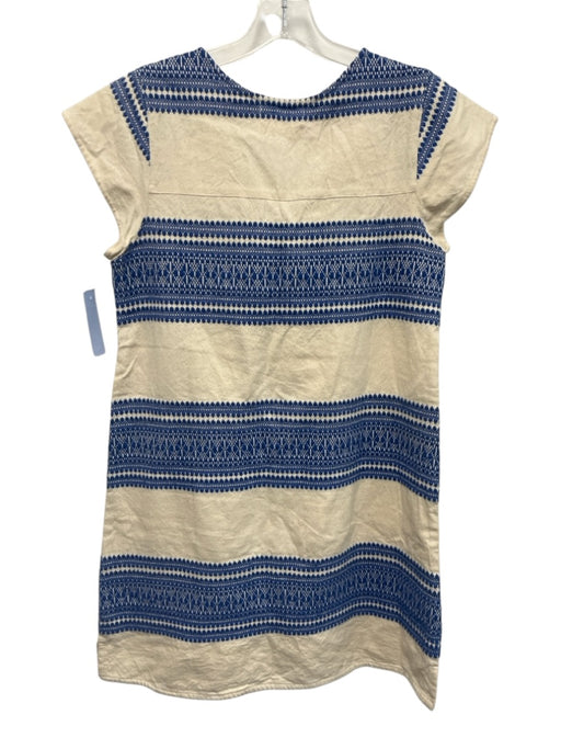 Kopal Size XS Blue, Red, Beige Cotton Lace Up Embroidered Cap Sleeve Tunic Dress Blue, Red, Beige / XS