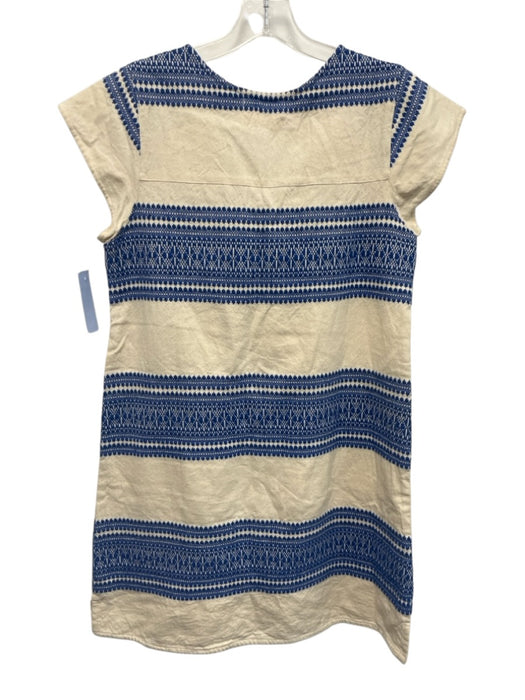 Kopal Size XS Blue, Red, Beige Cotton Lace Up Embroidered Cap Sleeve Tunic Dress Blue, Red, Beige / XS