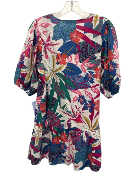 Sundry Size XS Blue, Pink, Green Half Puff Sleeve Floral V Neck Elastic Dress Blue, Pink, Green / XS