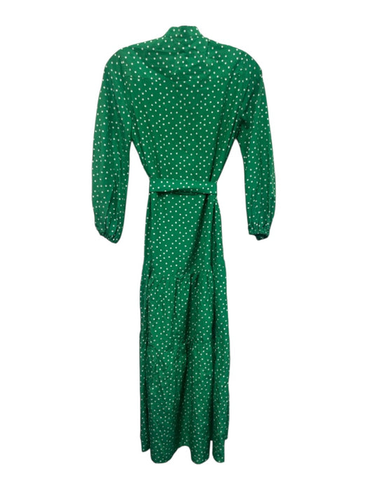 Ann Mashburn Size XS Green & White Cotton & Silk Long Sleeve Polka Dot Dress Green & White / XS