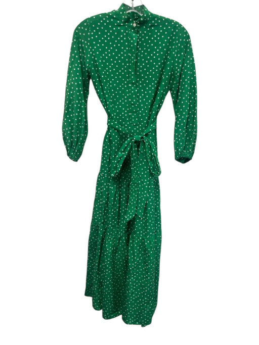 Ann Mashburn Size XS Green & White Cotton & Silk Long Sleeve Polka Dot Dress Green & White / XS