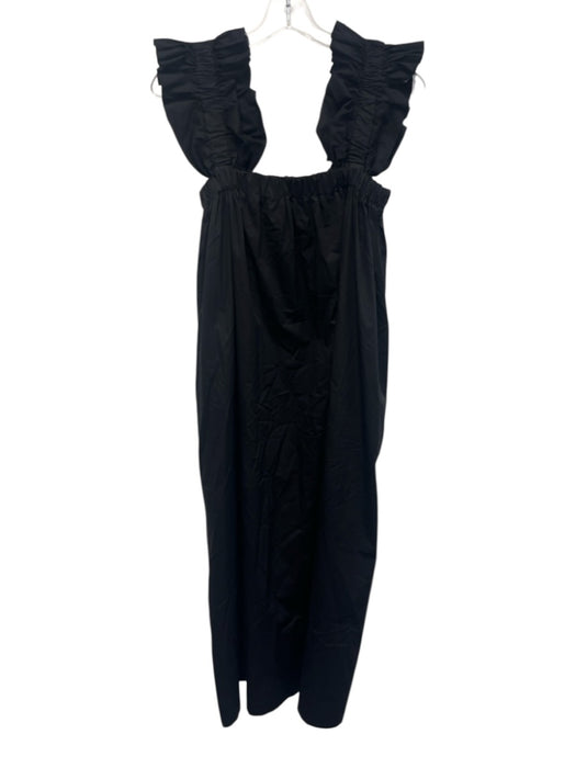 Monica Nera Size XS Black Cotton Blend Ruffle Cap Sleeve Elastic Gathered Dress Black / XS