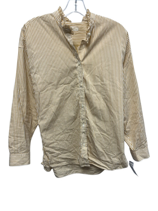 Ann Mashburn Size XS Yellow & White Cotton Long Sleeve Striped Button Front Top Yellow & White / XS
