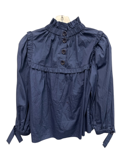 Sea New York Size XS Blue Cotton Blend Long puff sleeve Ruffles Elastic Top Blue / XS