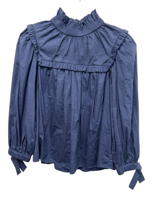 Sea New York Size XS Blue Cotton Blend Long puff sleeve Ruffles Elastic Top Blue / XS