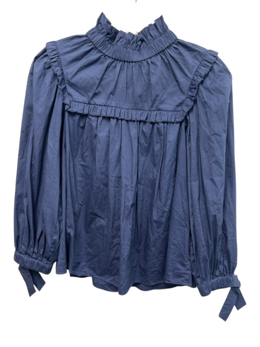 Sea New York Size XS Blue Cotton Blend Long puff sleeve Ruffles Elastic Top Blue / XS