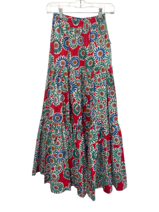 La Double J Size XS Green, Red, Blue print Cotton Elastic Waist Floral Skirt Green, Red, Blue print / XS