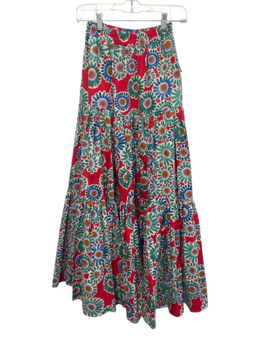 La Double J Size XS Green, Red, Blue print Cotton Elastic Waist Floral Skirt Green, Red, Blue print / XS