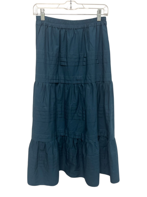 Sea New York Size Small Teal Blue Cotton Blend Elastic Waist Tiered Maxi Skirt Teal Blue / Small