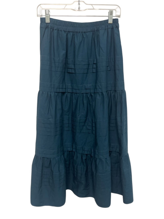 Sea New York Size Small Teal Blue Cotton Blend Elastic Waist Tiered Maxi Skirt Teal Blue / Small