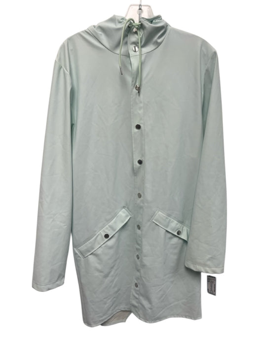 Rains Size XS Mint Blue Polyester Long Sleeve Snap Button Front Hood Jacket Mint Blue / XS