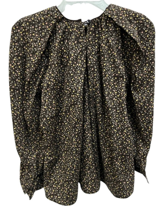 Tish Cox Size XS Brown, Cream & Pink Cotton Floral 3/4 Sleeve Gathered Neck Top Brown, Cream & Pink / XS
