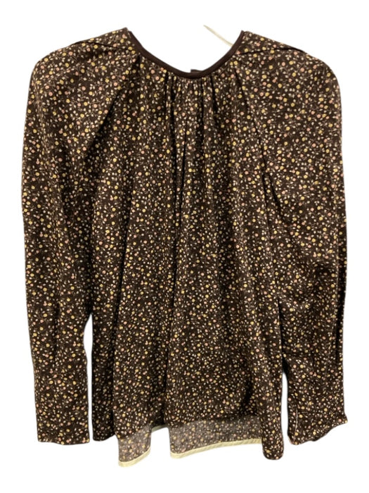 Tish Cox Size XS Brown, Cream & Pink Cotton Floral 3/4 Sleeve Gathered Neck Top Brown, Cream & Pink / XS