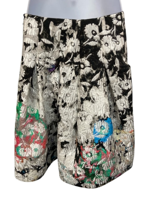 Oscar de la Renta Size 4 Black, White & Multi Cotton Blend Floral Jacquard Skirt Black, White & Multi / 4