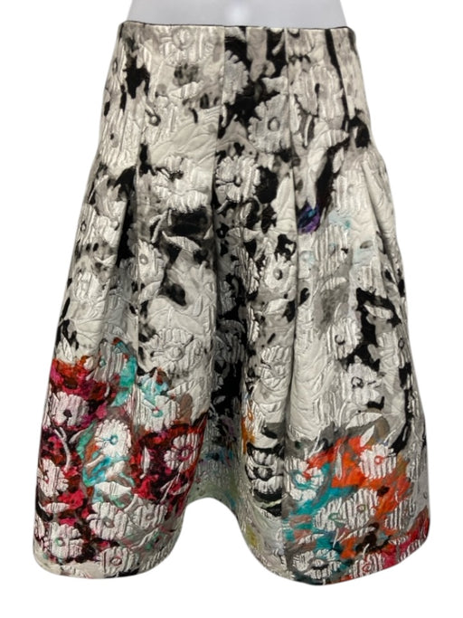 Oscar de la Renta Size 4 Black, White & Multi Cotton Blend Floral Jacquard Skirt Black, White & Multi / 4