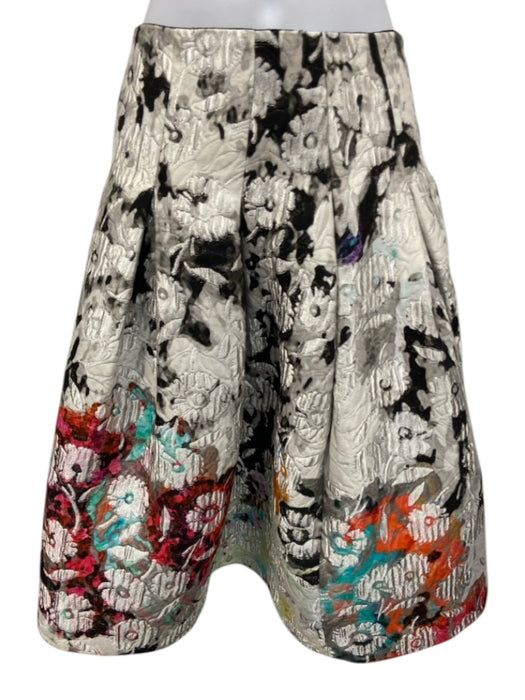 Oscar de la Renta Size 4 Black, White & Multi Cotton Blend Floral Jacquard Skirt Black, White & Multi / 4
