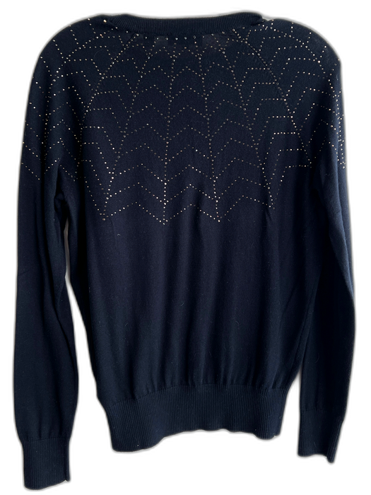 Ted Baker Size 2 Black Cotton & Cashmere Knit Rhinestone Long Sleeve Sweater Black / 2