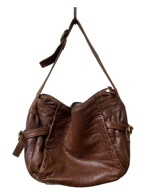 Paolo Masi Brown Leather Shoulder Strap Top Zip Gold Hardware Buckle Detail Bag Brown / M