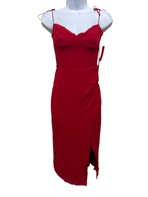 Reformation Size 4 Red Viscose Tie Spaghetti Straps Side Slit Back Zip Dress Red / 4