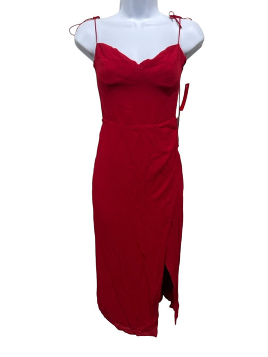 Reformation Size 4 Red Viscose Tie Spaghetti Straps Side Slit Back Zip Dress Red / 4