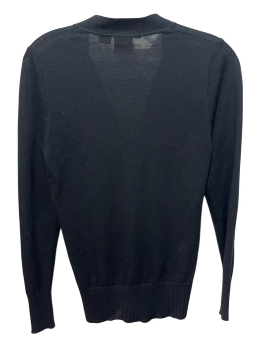 Tory Burch Size XS Black Wool ribbed hem Silver Tone Hardware Logo Cardigan Black / XS