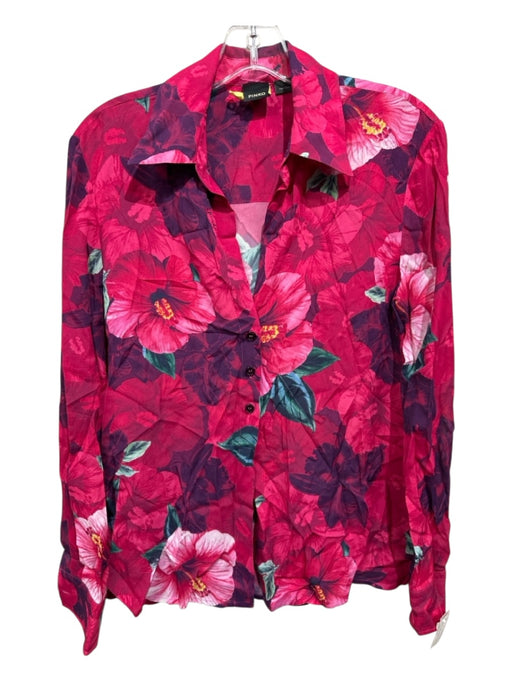 Pinko Size 4 Pink, Purple & Green Viscose Semi-Sheer Floral Button Down Top Pink, Purple & Green / 4